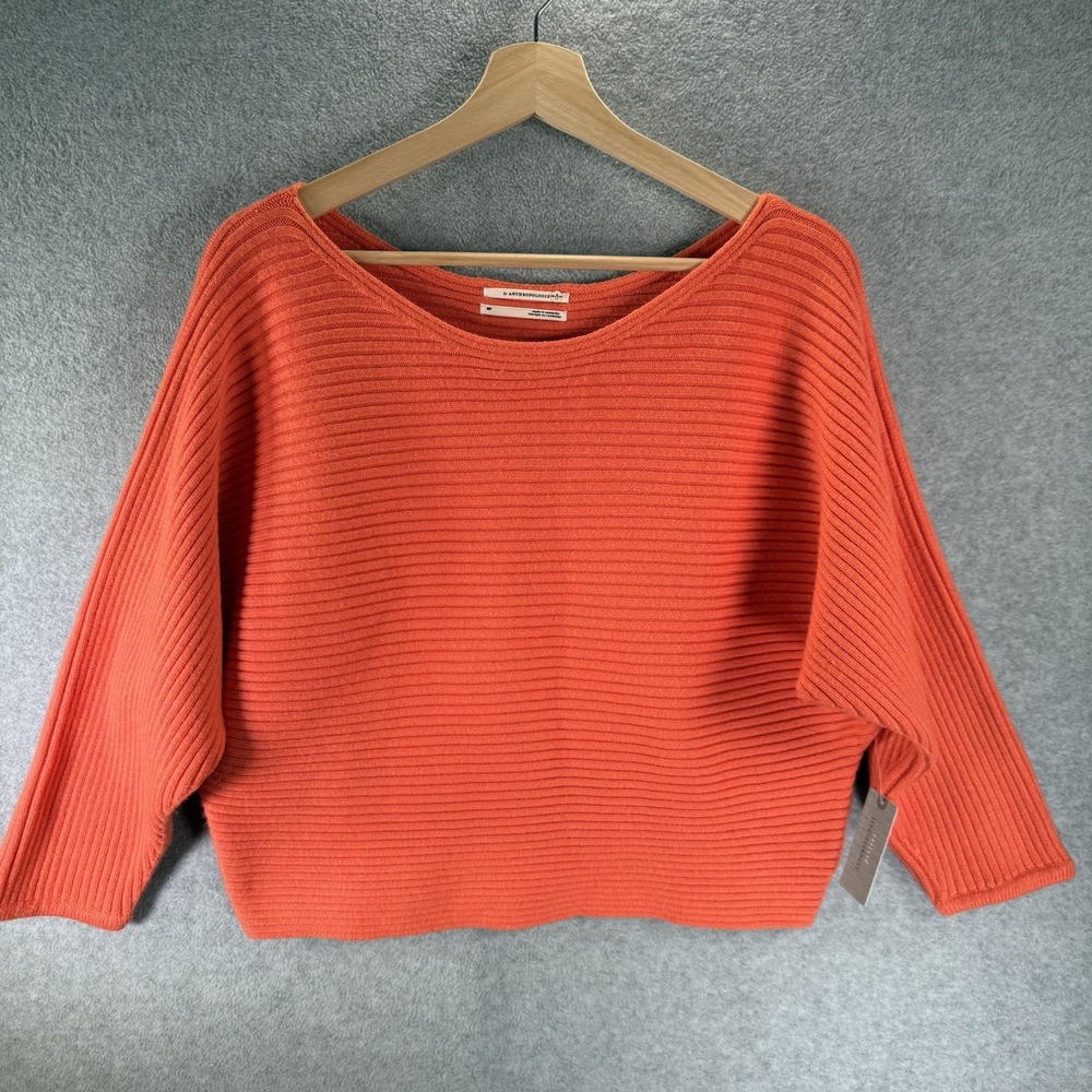 Anthropologie Sweater Medium Petite Orange Batwing Sleeve‎ Heavy Long Sleeve NWT